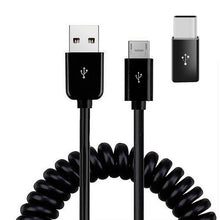 Load image into Gallery viewer, Coiled USB Cable, Sync Power Wire Micro-USB to USB-C Adapter Charger Cord - AWK81