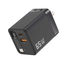 65W PD Home Charger,  Built-in Power Cord USB-C 2ft Retractable Cable Fast Type-C  - AWK22 2240-2