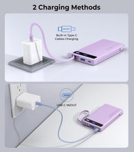 Load image into Gallery viewer, 10000mAh Purple Power Bank,  Built-in Cable Portable Charger Thinner Backup Battery 22.5W PD Fast Charge   - AWXW245 2601-6