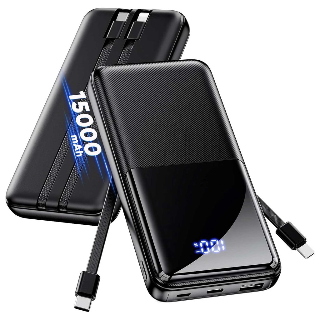 15000mAh Power Bank ,  Built-in Cable Portable Charger Backup Battery 22.5W PD Fast Charge   - AWXW239 2595-1