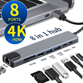 HDMI TV Adapter,  Card Reader TYPE-C PD Charger RJ45 Ethernet Port  8-in-1 USB-C Hub  - AWZ87 2211-2