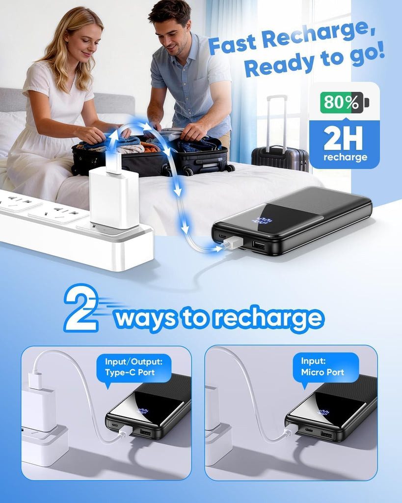15000mAh Power Bank ,  Built-in Cable Portable Charger Backup Battery 22.5W PD Fast Charge   - AWXW239 2595-6