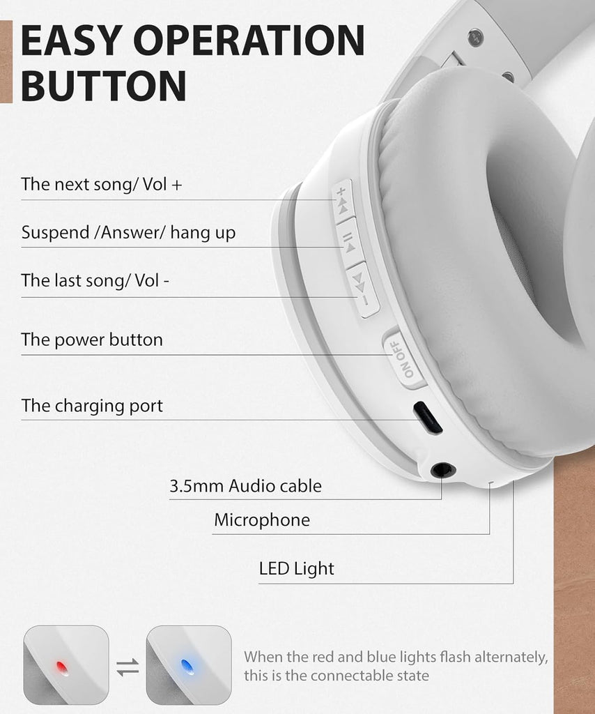 Wireless Headphones,  Earphones w Mic Headset Foldable  - AWXW132 2481-3