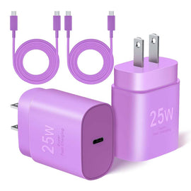 Purple 2 Pack 25W Fast Home Charger,  Power Quick 6ft and10ft USB-C Cable PD Type-C  - AWXW234 2590-1
