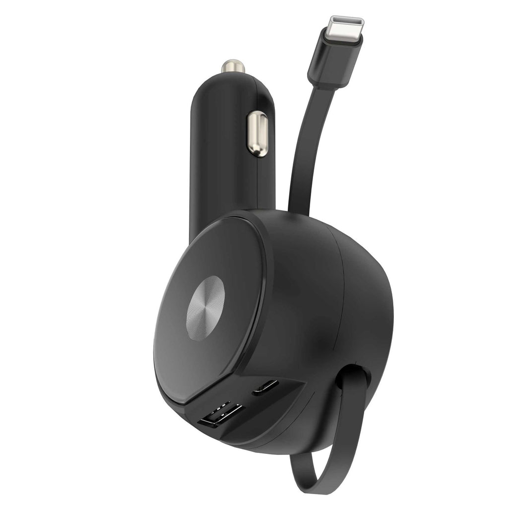 30W Car Charger,  2-Port USB Type-C 3 Amp Retractable  - AWK38 2241-4