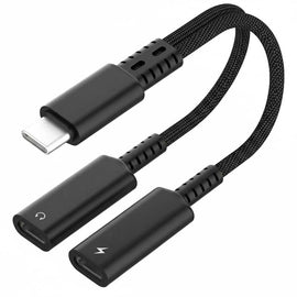USB-C Port Splitter Earphone Adapter,  2-in-1 Converter Headphone Audio Jack Adaptor TYPE-C Charging Port  - AWP23 2283-1