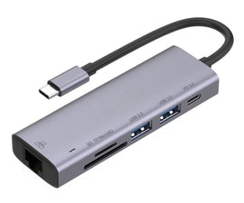  6-in-1 Adapter USB Hub ,  Ethernet  USB-C Charger Port  SD/TF Card Reader   RJ45 Network Port   - AWL54 2014-1
