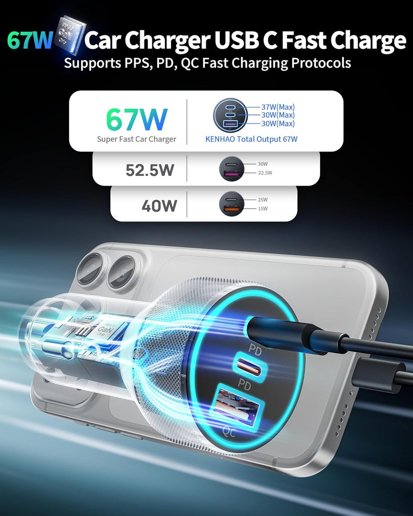  Quick Car Charger ,  Power Type-C PD 3-Port USB Cable 67W  - AWXW279 2640-2