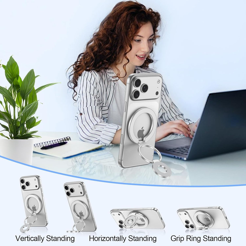 Metal Magnetic Ring Phone Holder,  Silver Color Desk Stand Folding Kickstand  - AWXW220 2570-7