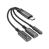 USB-C Earphone Adapter Splitter, USB-C to 3.5mm and 2-Port USB-C Port Converter Headphone Audio Jack TYPE-C Charging Port - AWUH02