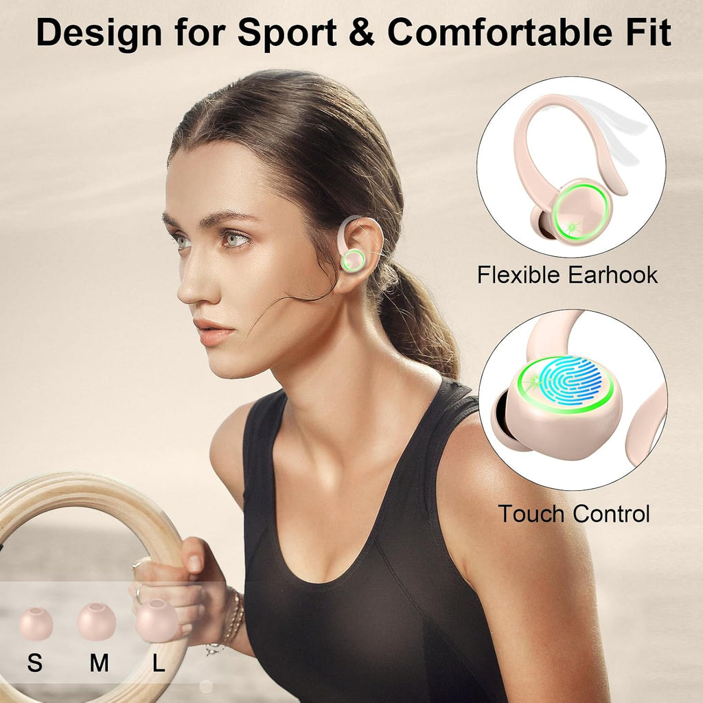 Pink Wireless Ear-hook Earphones,  Charging Case True Stereo Over the Ear Headphones Bluetooth Earbuds  - AWXW267 2628-4