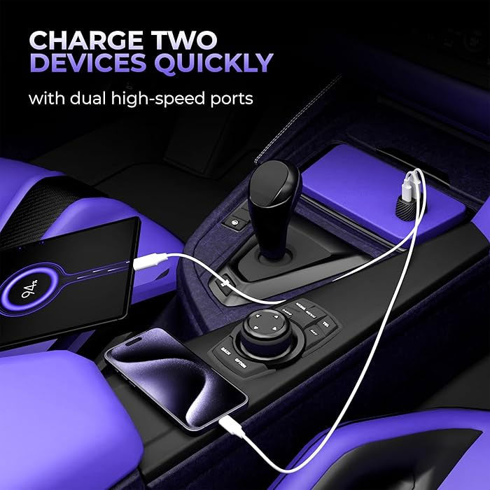 Fast Car Charger,  Power Adapter 6ft Long PD Cable 2-Port USB-C 60W  - AWF08+E25 2185-4