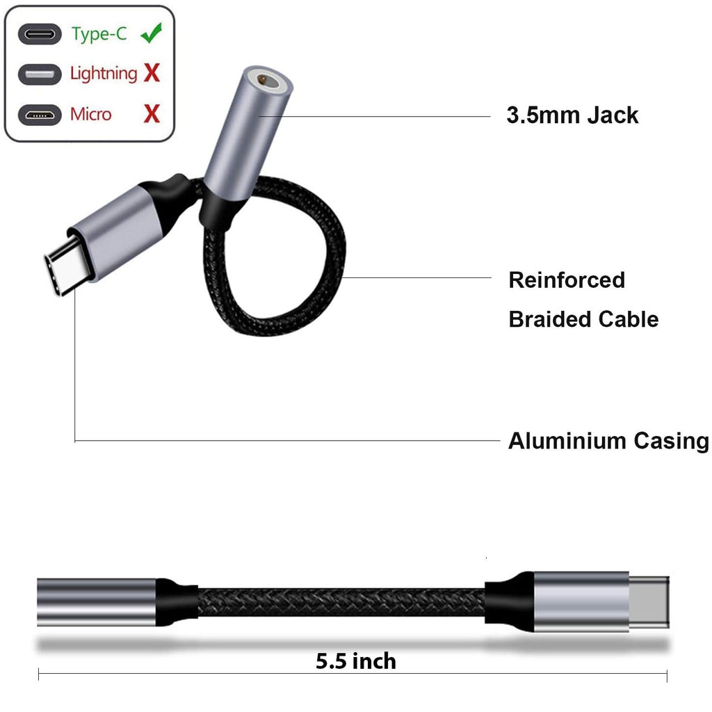 USB-C Earphone Adapter,  Adaptor 3.5mm Female to USB-C Male Port Converter Headphone Audio Jack   - AWS92 2193-2