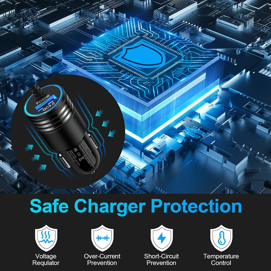 48W Fast Car Charger,  Extra USB Port Straight Type-C Cable Power Adapter USB-C  - AWXW238 2594-4