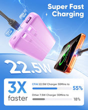 Load image into Gallery viewer, 15000mAh Lavender Power Bank ,  Built-in Cable Portable Charger Backup Battery 22.5W PD Fast Charge   - AWXW244 2600-5