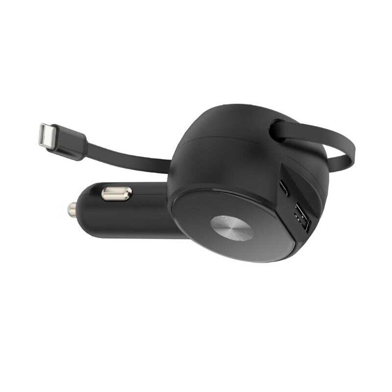 30W Car Charger,  2-Port USB Type-C 3 Amp Retractable  - AWK38 2241-6