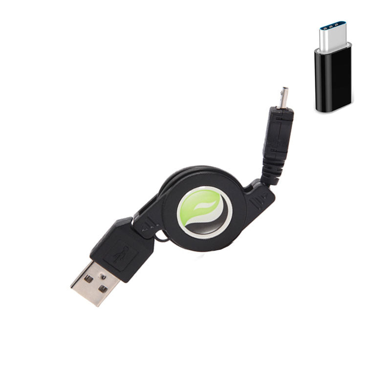 Retractable Cable with USB-C Adapter,  Black Sync Fast Charger Cord Power Wire  - AWC92+USB-C 2132-1