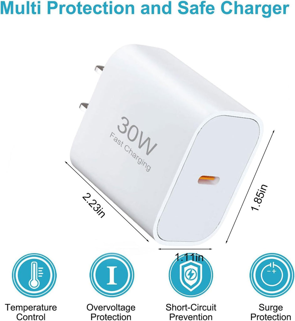 3 Pack 30 Fast Home Charger,  Power Quick 3 Pack 6ft USB-C Cable PD Type-C  - AWXW232 2588-4
