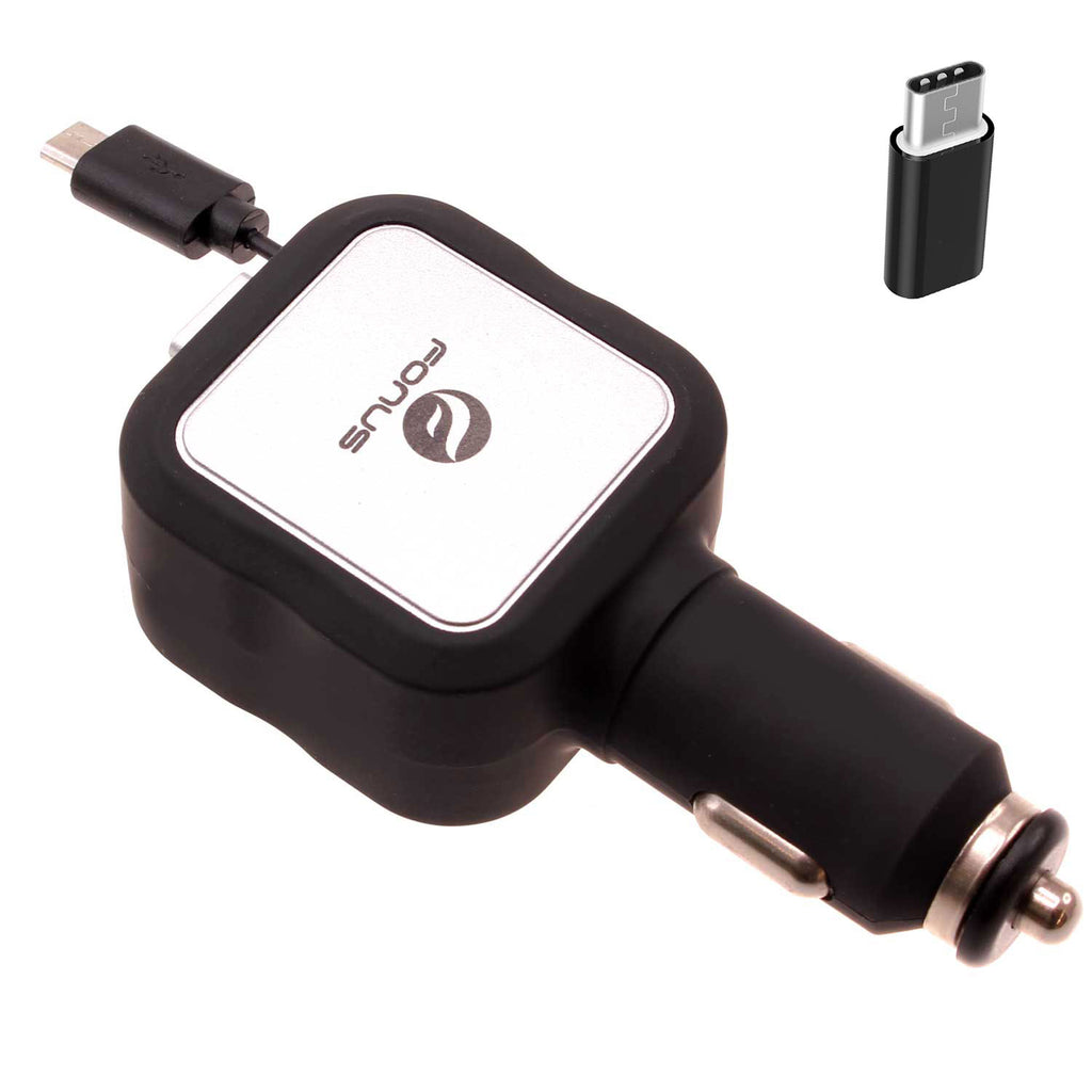 Retractable Car Charger ,   DC Socket  USB-C Adapter   2-Port USB   4.8Amp   - AWG50 2016-1