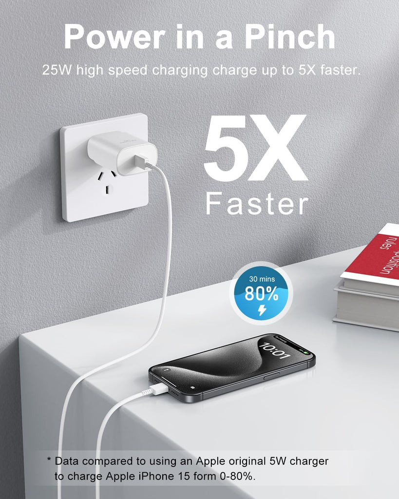 2 Pack 25W Fast Home Charger,  Power Quick 6ft and10ft USB-C Cable PD Type-C  - AWXW233 2589-4