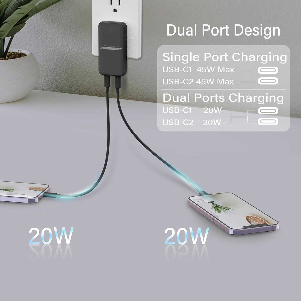 45W Wall Charger,  Adapter Power 2 USB-C Port Adaptive Fast  - AWXW191 2541-4