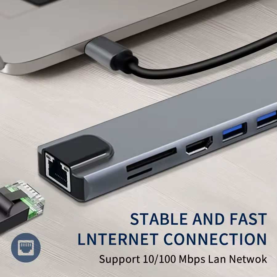 HDMI TV Adapter,  Card Reader TYPE-C PD Charger RJ45 Ethernet Port  8-in-1 USB-C Hub  - AWZ87 2211-6