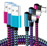 3 Pack 6ft Long USB-C Cable, Power Wire Type-C Fast Charge Angle Cord for Gaming - AWXW272