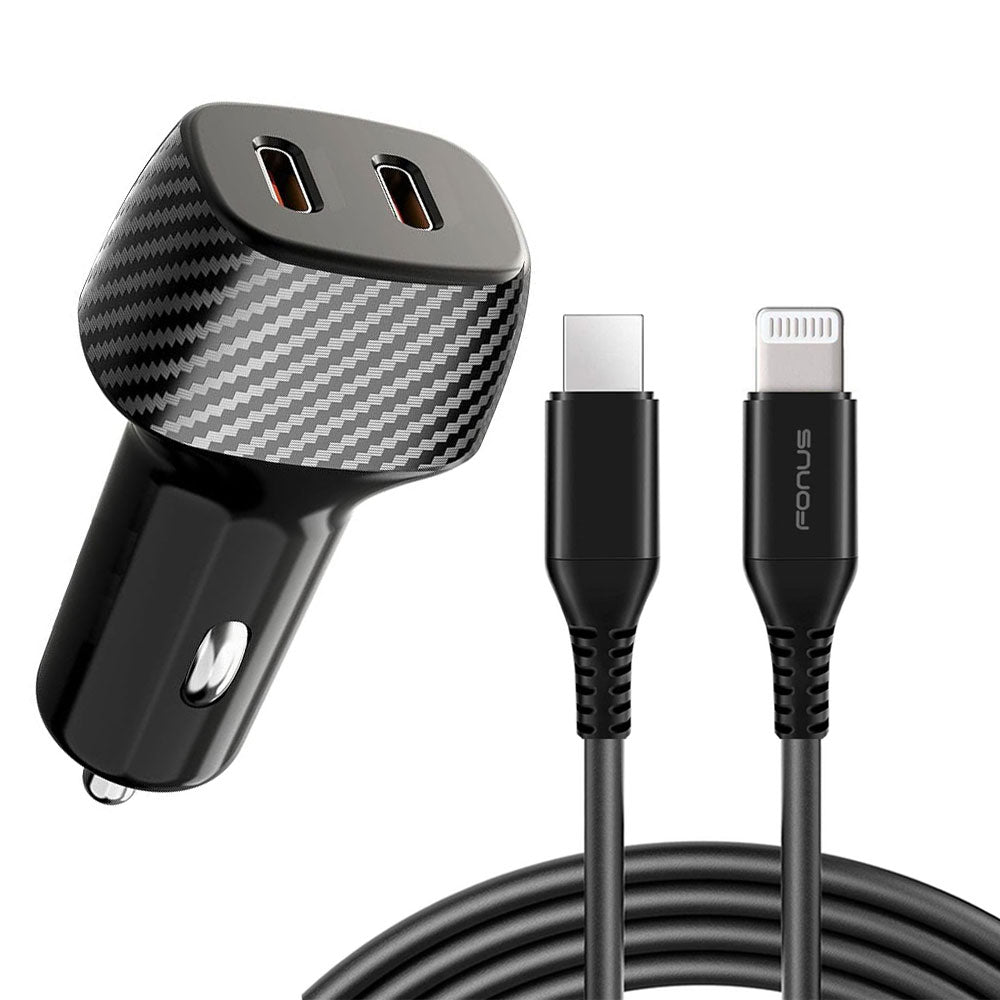 Fast Car Charger,  Power Adapter 6ft Long PD Cable 2-Port USB-C 60W  - AWF08+E25 2185-1