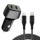 Fast Car Charger, Power Adapter 6ft Long PD Cable 2-Port USB-C 60W - AWF08+E25