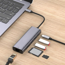  6-in-1 Adapter USB Hub ,  Ethernet  USB-C Charger Port  SD/TF Card Reader   RJ45 Network Port   - AWL54 2014-2