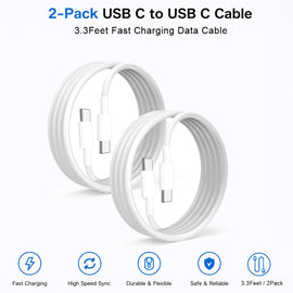 2 Pack 3ft Long PD USB-C Cables,  USB-C to USB-C Power Wire TYPE-C to TYPE-C Cord Fast Charge  - AWXW196 2546-2