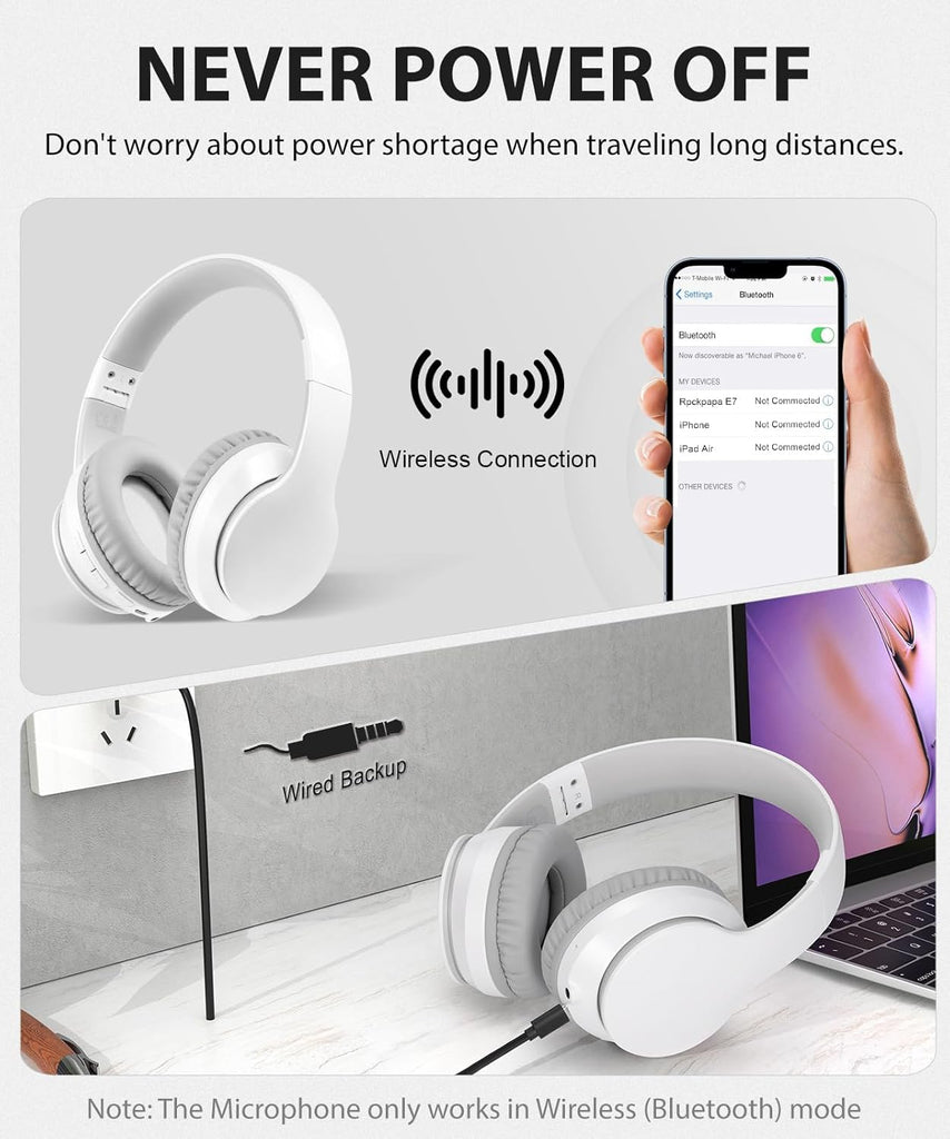 Wireless Headphones,  Earphones w Mic Headset Foldable  - AWXW132 2481-6
