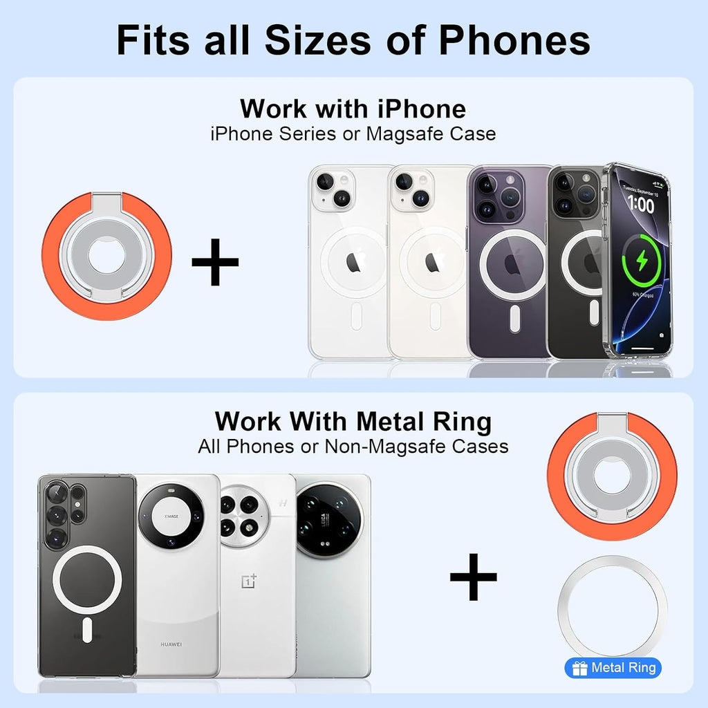 Metal Magnetic Ring Phone Holder ,  Desk Stand Folding Kickstand Orange  - AWXW219 2569-6