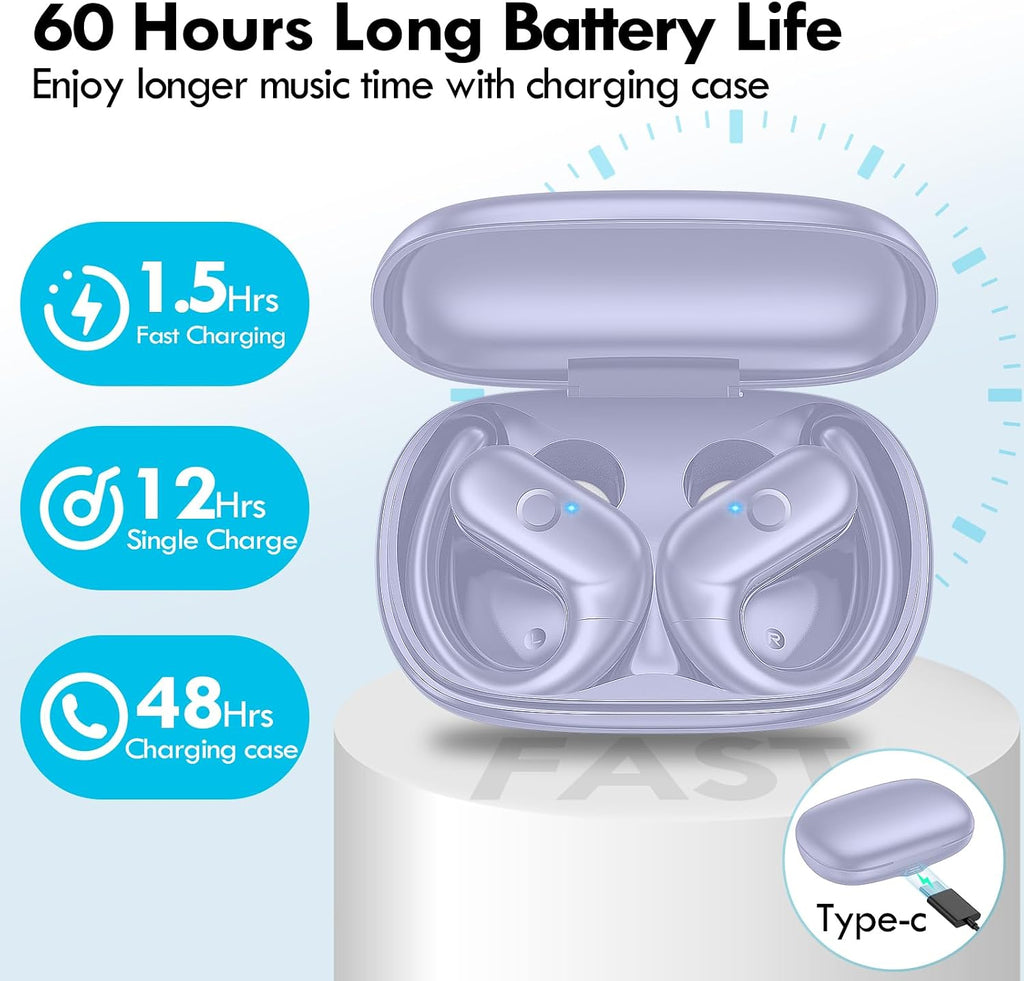 Wireless Ear-hook Earphones,  Charging Case True Stereo Over the Ear Headphones Bluetooth Earbuds  - AWXW143 2492-8