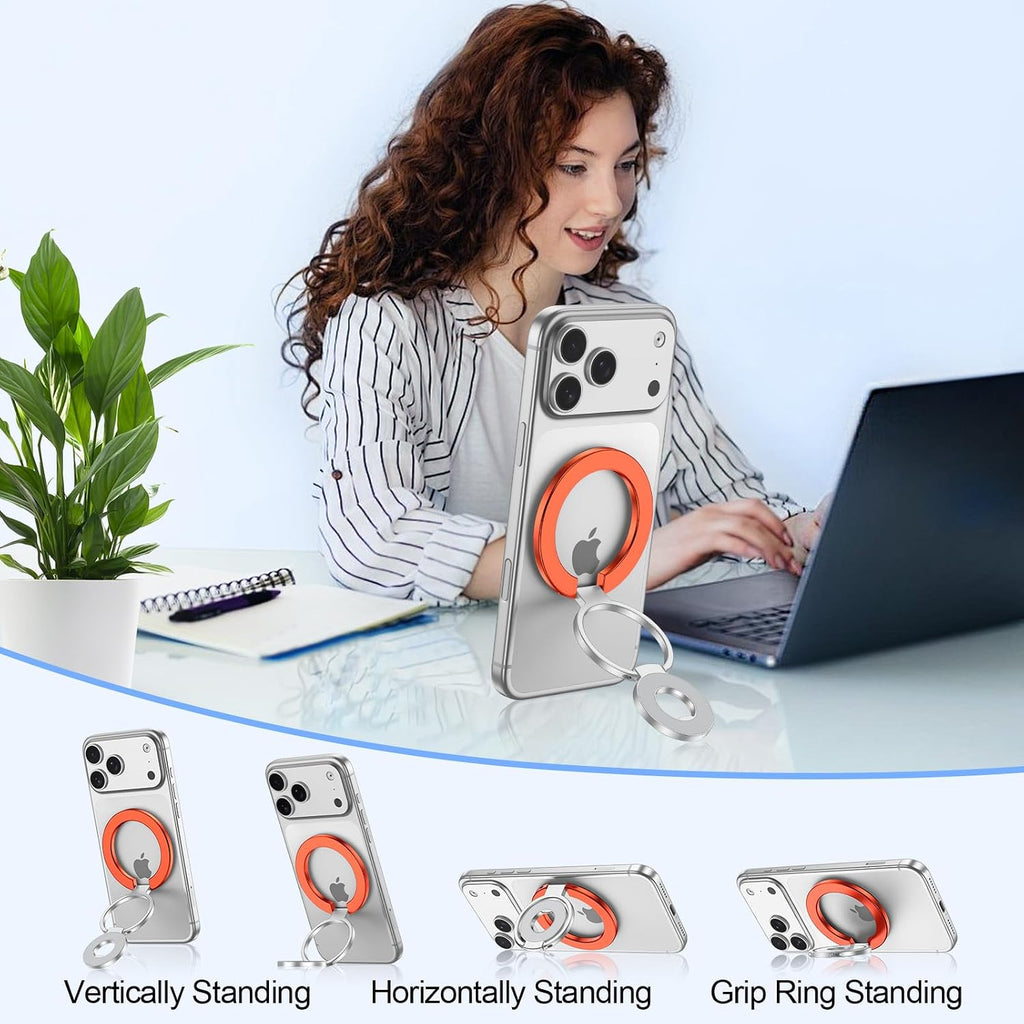 Metal Magnetic Ring Phone Holder ,  Desk Stand Folding Kickstand Orange  - AWXW219 2569-7