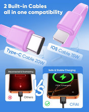 Load image into Gallery viewer, 15000mAh Lavender Power Bank ,  Built-in Cable Portable Charger Backup Battery 22.5W PD Fast Charge   - AWXW244 2600-3
