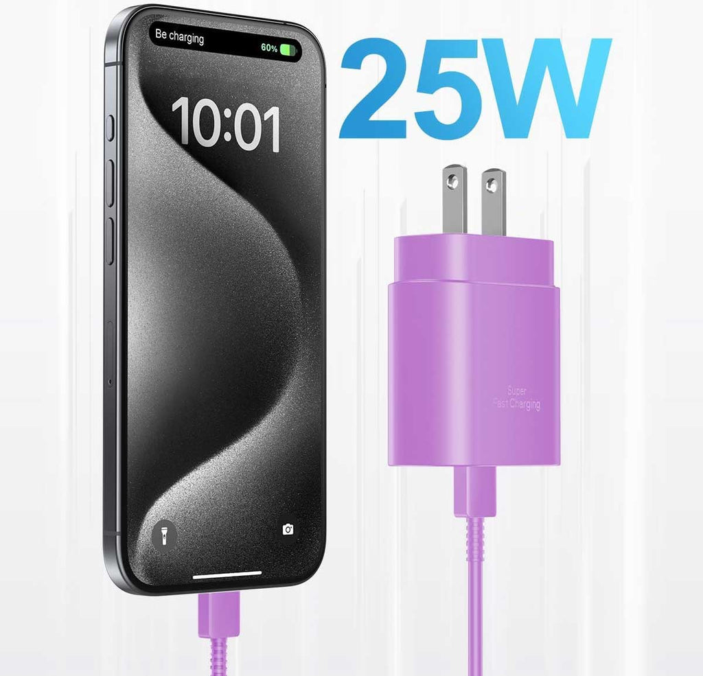 Purple 2 Pack 25W Fast Home Charger,  Power Quick 6ft and10ft USB-C Cable PD Type-C  - AWXW234 2590-2