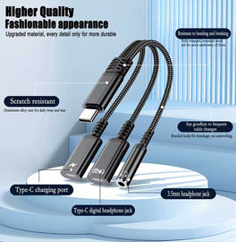 USB-C Earphone Adapter Splitter,  USB-C to 3.5mm and 2-Port USB-C Port Converter Headphone Audio Jack  TYPE-C Charging Port  - AWUH02 2304-2