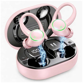 Pink Wireless Ear-hook Earphones,  Charging Case True Stereo Over the Ear Headphones Bluetooth Earbuds  - AWXW267 2628-1