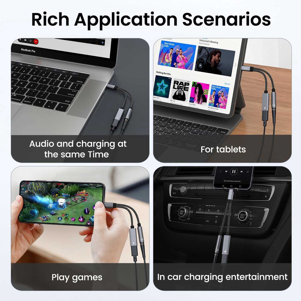 USB-C Earphone Adapter Splitter,  USB-C Male to 3.5mm and USB-C Female Port Converter Headphone Audio Jack  TYPE-C Charging Port  - AWP22 2282-5