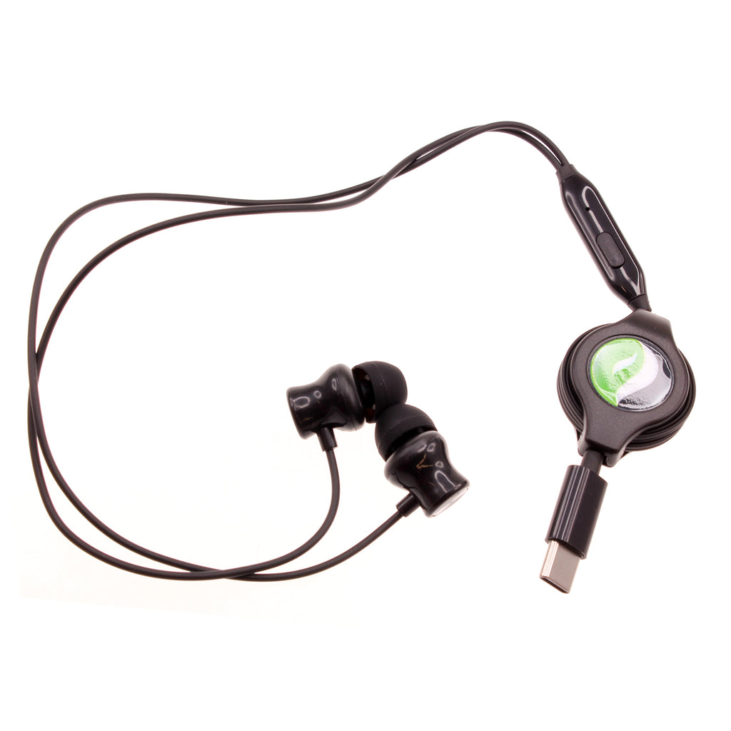 USB-C Retractable Earphones,  TYPE-C w Mic Earbuds Hands-free Headphones  - AWC63 2329-4