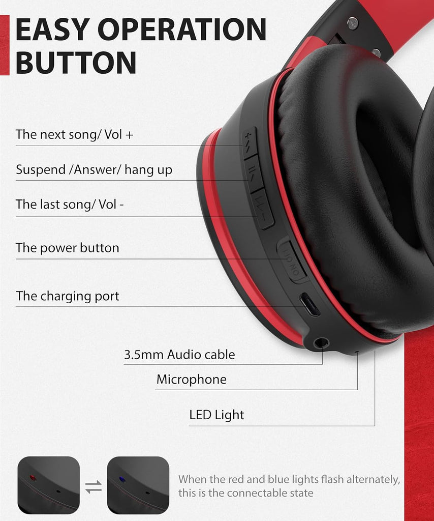 Wireless Headphones,  Earphones w Mic Headset Foldable  - AWXW133 2482-3