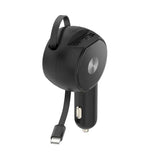 30W Car Charger, 2-Port USB Type-C 3 Amp Retractable - AWK38