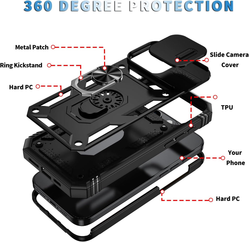 Hybrid Case Cover,  Shockproof Kickstand Lens Protects Metal Ring  - AWXW110 2458-7