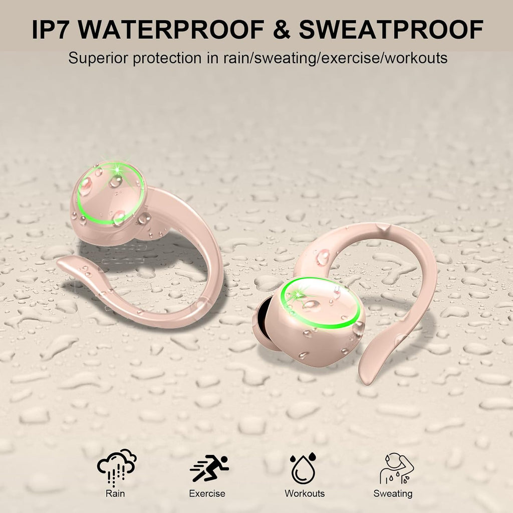 Pink Wireless Ear-hook Earphones,  Charging Case True Stereo Over the Ear Headphones Bluetooth Earbuds  - AWXW267 2628-7