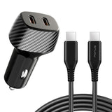 Fast PD Car Charger, Power Adapter 6ft Long Type-C Cable 2-Port USB-C 60W - AWF08+J68