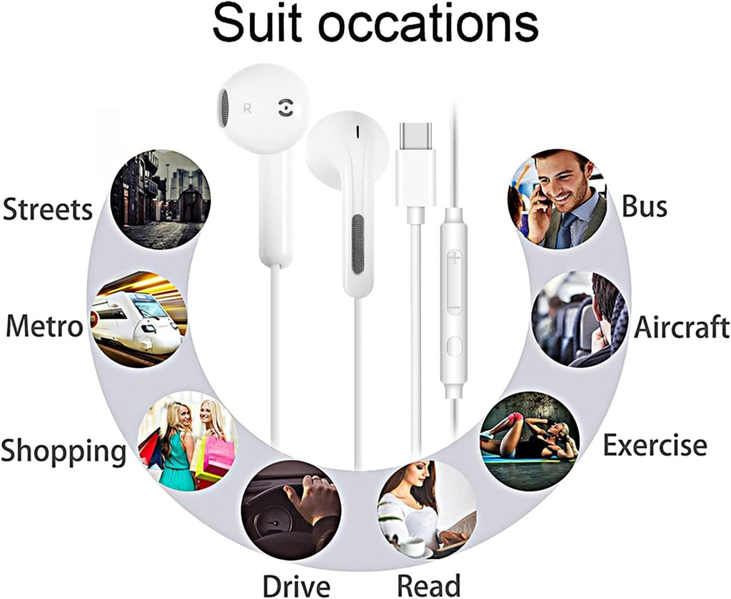 2 Pack TYPE-C Earphones ,  Headset w Mic Headphone USB-C Earbuds  - AWXW203 2553-6