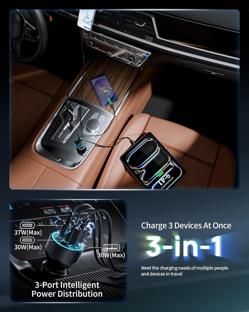  Quick Car Charger ,  Power Type-C PD 3-Port USB Cable 67W  - AWXW279 2640-4