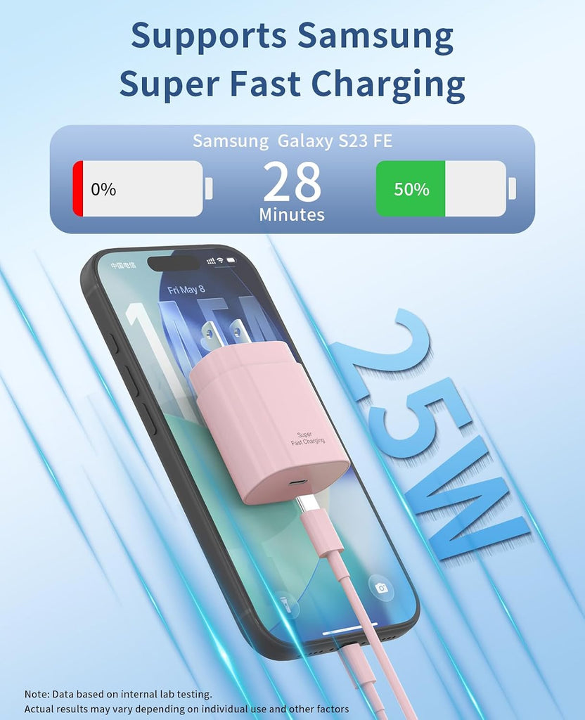 Pink 2 Pack 25W Fast Home Charger,  Power Quick 2 Pack 6ft USB-C Cable PD Type-C  - AWXW188 2537-2