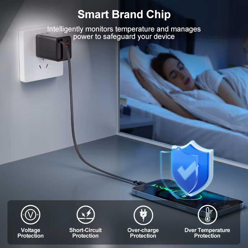 65W PD Home Charger,  Built-in Power Cord USB-C 2ft Retractable Cable Fast Type-C  - AWK22 2240-6